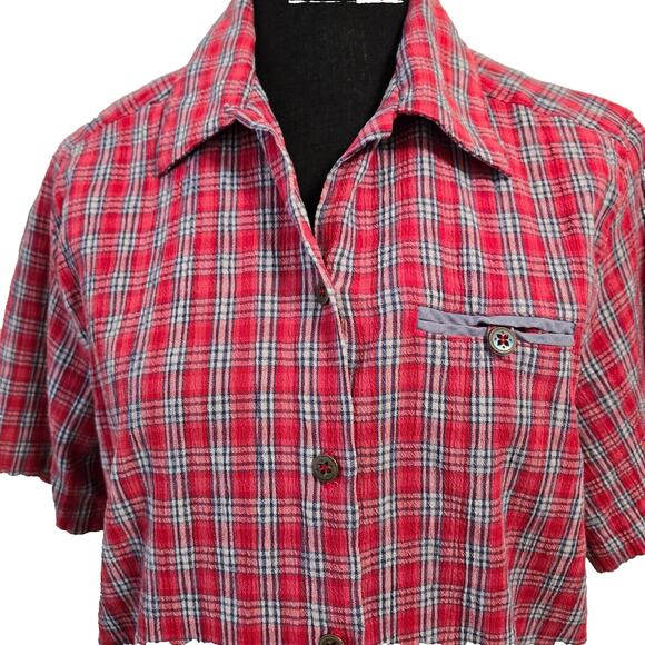 Koret City Blue-Red Plaid Blouse Short Sleeve Button up Size - See Measurements - Picture 4 of 5
